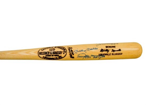 DiMaggio, Mantle, Mays and Snider Signed Mickey Mantle Model Bat